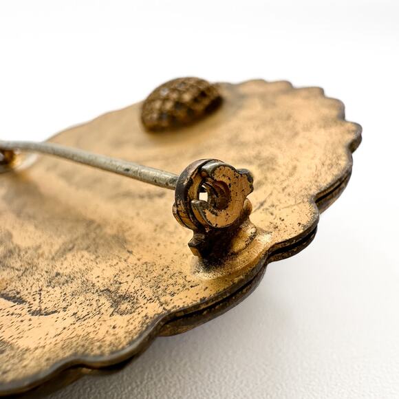 Gold Tone Floral Butterfly Brooch Likely Czech Art Glass Multi-Color c 1930s-40s - Picture 8 of 13